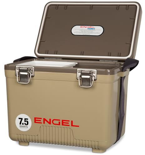 ENGEL Kühlbox 7,5qt (7,1 Liter) Auslaufsicher, Luftdicht, Tragbare, Kleine Kühlbox für Camping, Picknick, Wandern, Festival - Eisbox Ohne Strom für Männer & Frauen, 31 x 20,3 x 25,4 cm im Hellbraun