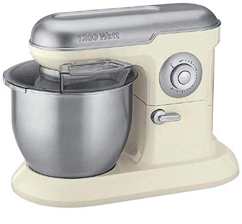 Bakaji Impastatrice Planetaria con Ciotola in Acciaio Inox da 6,5L Impastatore Robot da Cucina 1200 W Potenza Regolabile + Funzione Pulse Design Vintage 3 Ganci Inclusi (Beige)