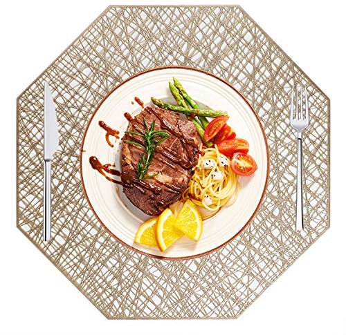 Tovagliette PVC, Oro Vinyl Tovagliette Decorazione per Matrimoni, Cene, Anniversari, Feste Natalizie, Set 6 Pezzi Non-scivolose Resistenti al Calore per Hotels Ristorante Catering