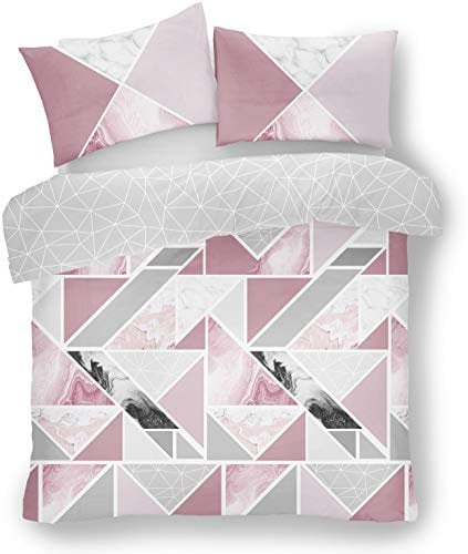 Printed Duvet Cover Sets, Reversible Bedding Bed Set, Polycotton Quilt Covers, Mila Pink, Double