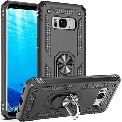 Fetrim Hülle Kompatibel für Galaxy S8, doppellagig stoßfest Schutzhülle mit Drehring Ständer für Samsung Galaxy S8 Schwarz