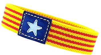 BDM Pulsera de Hombre y Mujer de Tela con la Bandera de Cataluña Senyera de Catalunya elástica y Ajustable para la muñeca, un complemento de Moda Unisex de Color Amarillo, Rojo, Azul y Blanco.