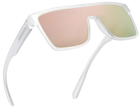 GLINDAR Occhiali da Sole con Scudo Polarizzato per Uomo Occhiali Sportivi Quadrati con Superficie Piatta Cornice Trasparente/Lente Rosa