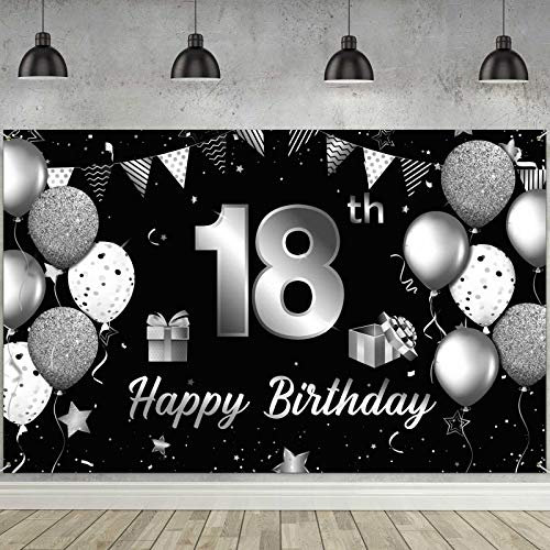 Happy 18th Birthday Banner Hintergrund Extra großes Stoff 18th Birthday Schild Poster Fotografie Hintergrund für 18. Jahrestag Geburtstag Party Dekorationen Zubehör, 72,8 x 43,3 Zoll