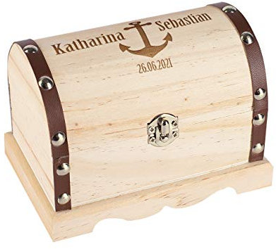 Herz & Heim® Personalisiertes Hochzeitsgeschenk Schatztruhe mit Gravur in verschiedenen Größen Anker, ca. 11 cm x 7,5 cm x 6,5 cm (B/H/T)