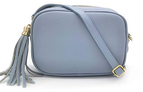 ELIOX Damen-Handtasche aus echtem Leder, hergestellt in Italien, kleine Umhängetasche, elegant, modisch, echtes Leder, hellblau, Einheitsgröße