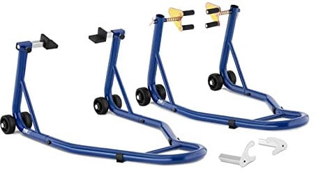 MSW Béquille D'atelier De Stand Roue Avant Arrière Moto Cale Béquilles Lève-Moto MSW-MS-14 (2 Unités, pour Roues Avant Et Arrière, Acier Au Carbone, Adaptateurs B3, B5 et B6, 4 roulettes Chacune)