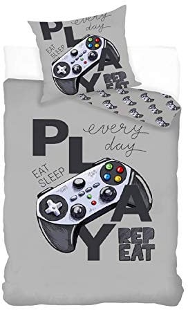 BrandMac Gamer Kinder-Bettwäsche-Set 135x200 80x80 Baumwolle Controller Player