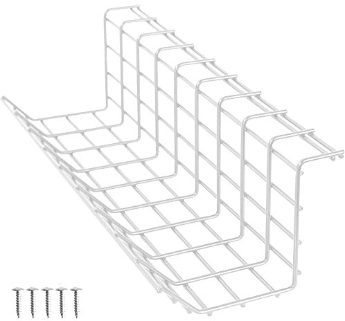 VIVO Iron Under Desk 17 inch Cable Management Wire Rack, Power Strip Holder, Cord Organizer, Cable Basket Tray for Home Office Sit Stand Workstaion, White, DESK-AC06-1BW