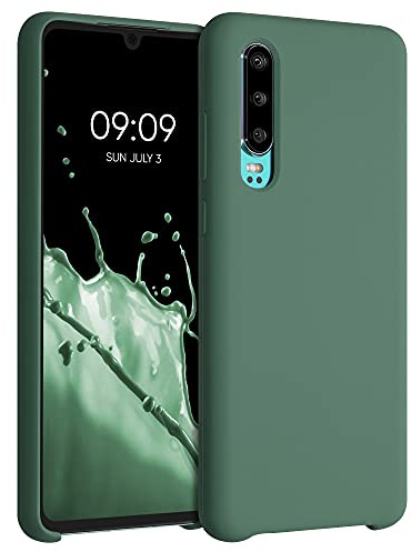 kwmobile Hülle kompatibel mit Huawei P30 Hülle - Silikon Handy Case - Handyhülle weiche Oberfläche - kabelloses Laden - Tannengrün
