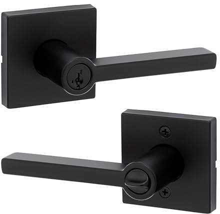 Kwikset Halifax Entry Door Handle with Lock and Key, Secure Keyed Reversible Lever Exterior, For Front Entrance and Bedrooms, Matte Black, Pick Resistant Smartkey Rekey Security and Microban