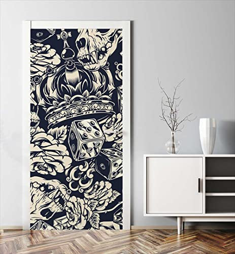 MyMaxxi - Tür bekleben mit Türtapete Türposter Türfolie Selbstklebend 90x200 Bär Tattoo schwarz weiß - Tür verschönern mit Türfolie - Türaufkleber Mädchen und Junge