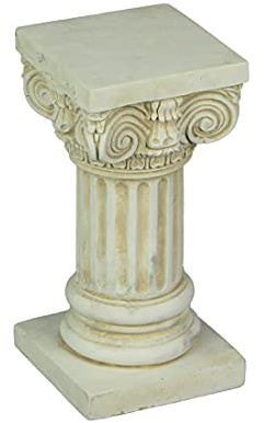 Things2Die4 Antique White Solid Concrete Roman Ionic Column Pillar Mini Statue Pedestal 8.25 Inches High, Off-white, One Size