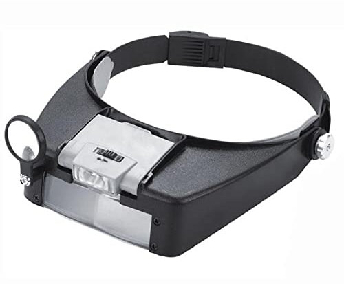 Lupenbrille, LED Stirnlupe Kopflupe Hände Frei Verstellbares Kopfbandlupe Juwelierlupe für Brillenträger, Schmuck