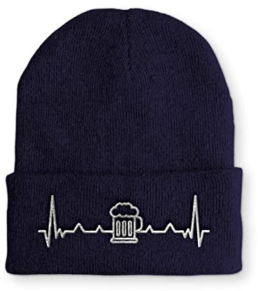 tshirtladen Herzschlag Bier Wintermütze Beanie Mütze für Damen und Herren, Farbe: Navy