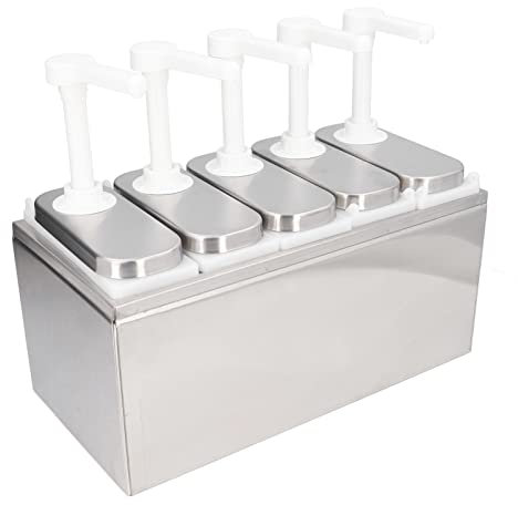 Sauce Dispenser 1L Sauce Dispenser Pump with Base Detachable Ketchup Salad Dressing Soy Sauce Vinegar Salad Dressing Mayonnaise for Kitchen Restaurant(5 Pumpen)
