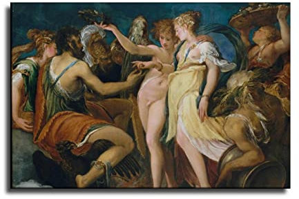 Print Andrea Schiavone The Marriage of Cupid And Psyche Poster Dekorative Gemälde Leinwand Wandkunst Wohnzimmer Poster Schlafzimmer Gemälde 30 x 45 cm