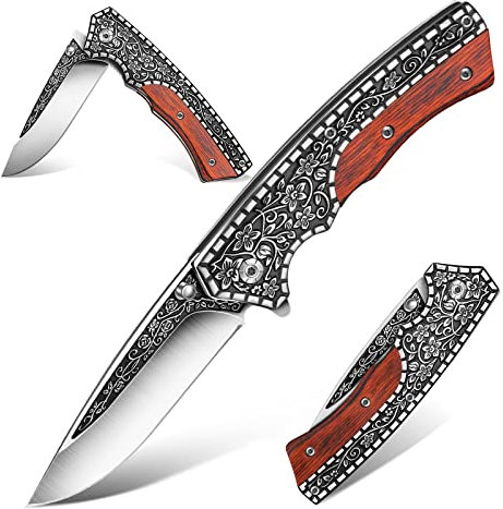 JASON Klappmesser Outdoor mit Gravur scharf Taschenmesser mit Holzgriff EDC Messer als Geschenk & Sammlung Einhandmesser für Ausflug Camping