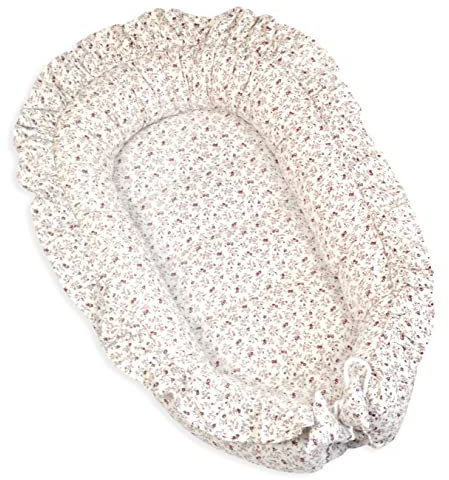 PIMKO Babynest mit rüschen Babynestchen für Baby Kuschelnest Babykokon für Säuglinge und Neugeborene 100% Baumwolle Nestchen geeignet für Zuhause 55 x 90 cm (Provance)