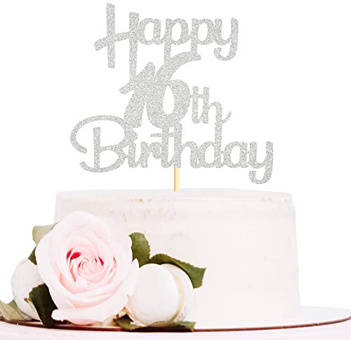 Sotpot Silver Glitter 16 Cake Topper, 16th Birthday Cake Decorations for Birthday Party Anniversary Party Supplies