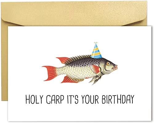 Spercy Lustige Geburtstagskarte für Freunde, Angeln Karpfen Geburtstagskarte für Sie Humor Angeln Geburtstagskarte, Heilige Karpfen, It's Your Birthday