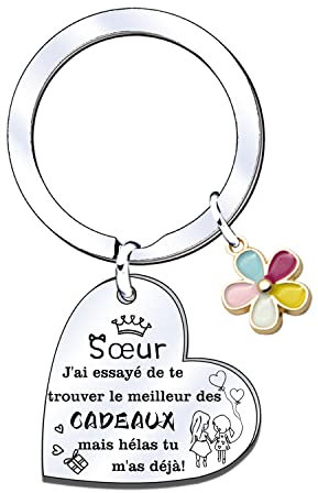 JRZDFXS Cadeau Soeur Noel Porte Clef Soeur de Coeur Porte clef Amour Soeur Ma Soeur de Coeur pour toujours pour Sœur Originale Porte-clés Cadeau Soeur Anniversaire (1) (8)