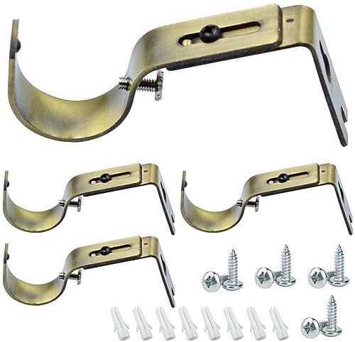 Rhinenet 2 paia di staffe per asta per tende regolabili singole staffe per asta per tende da parete ganci esterni per tende montate all'esterno Asta per tende Supporto da parete con viti per aste per