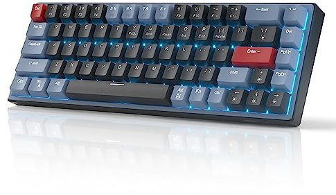 MageGee 60% Mechanical Gaming Keyboard, 68 Keys Compact Blue LED Backlit, SKY68 Wired Ergonomic Mini Office Keyboard for Windows PC Gamer (Red Switch, Blue & Black)