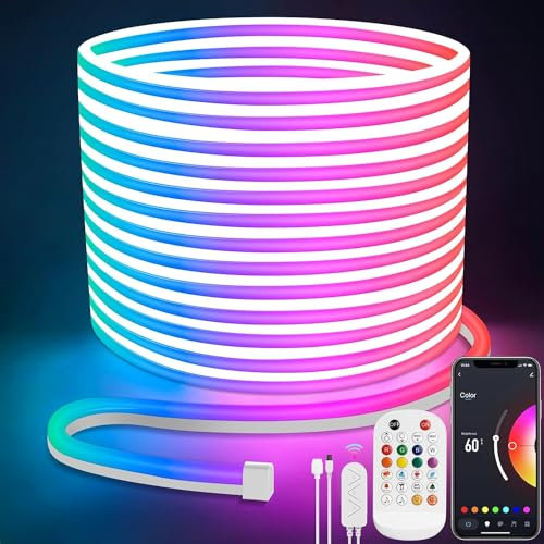 Lamomo RGB LED Strip 20m, 24V Neon Led Streifen APP Steuerung, Wasserdichte Flexible Aussenbereich Led Leiste, Musik Sync Indirekte Beleuchtung Band für Wohnzimmer,Schlafzimmer, Spielzimmer