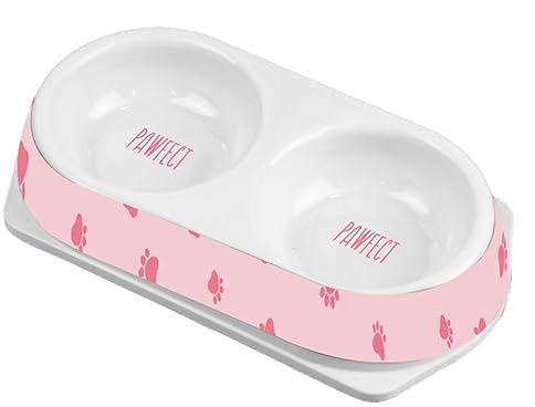 TRTO 1Pcs Pet Double Diner Plastic Food Water Bowl Cat Dogs Pet Double Diner Easy To Use and Cleans (Pink)