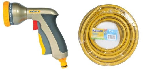 HOZELOCK - Multi-Jet Spray Gun Plus : Ergonomic, Extremely Compact Metal Multi-Task Gun for Ease of Use, Lockable: 9 Spray Patterns [2691P6001] & Tricoflex Ultraflex Hose, Yellow, 12.5 mm x 15 m