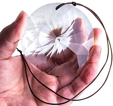 HDCRYSTALGIFTS 85 mm runder Bauhinia-Kristall-Sonnenfänger, hängende facettierte Kristalle, große Fensterprismen, Sonnenfänger, Ornament, Regenbogen-Macher, Kronleuchter, Kristallanhänger