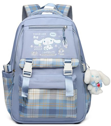 Roffatide Anime Cinnamoroll Print Business Casual Laptop Schultern Rucksack Wandern Reise Daypacks Rucksack 17 Zoll Blau (mit niedlichen Anhängern)