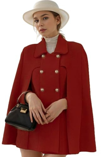 CHARTOU Eleganter Poncho für Damen, zweireihig, geschlitzte Ärmel, fließende Wollmischung, Umhang Mantel