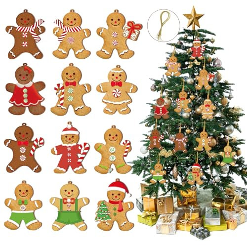 Colgantes De Jengibre, 24 Piezas Christmas Jengibre Adornos, Muñeco de Jengibre Decoracion Navidad, Jengibre Adornos Colgantes, Adornos Jengibre NavideñO Arbol, Navidad Decoracion