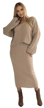 Mississhop Damen Strickset mit Pullover Rock Strickpullover Strickrock
