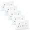JIMEIDA 5 Pack Double Switched Socket White 20W Fast Charging 13 Amp with USB A and Type C Charging Ports Crystal Glass Panel Switched Socket