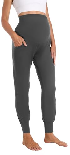 Foucome Women's Maternity Joggers Over Bump, Dark Grey, XXL