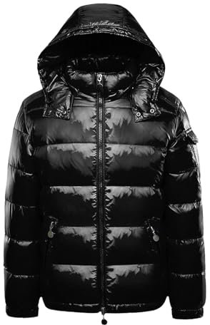 Doudounes Matelassées Brillantes For Hommes Doudounes À Capuche For Hommes Veste Bouffante À Fermeture Éclair Complète Veste Coupe-vent Résistante À L'eau Manteaux D'hiver Chauds De Couleur Unie(Style