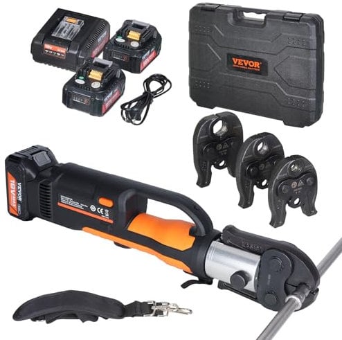 VEVOR Kit di Utensili per Pressatura e Batteria, Utensile Elettrico per Crimpatura di Tubi con Ganasce M15, M22, M28, Pressatura con 2 Batterie 20 V 4,0 Ah, Caricabatterie Rapido e Custodia Trasporto