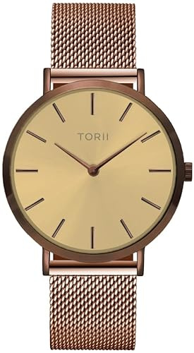 TORII Damenuhr Gold Edelstahl - rund Quarz D38RM.GD Milanaise-Armband Strichindizes wasserdicht 50 m