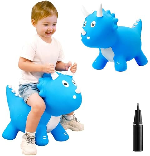 Inflatable Bouncy Dinosaur toys, bouncy hoppers horse,Jumping Dinosaur Toy , Kid favorite jumping toy. Perfect for birthday, Bouncy Dinosaur hoppers,Dinosaur-Blue.