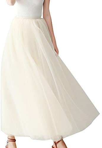 Frauen Hohe Taille Großer Rock Elastischer Gürtel Netzrock Tutu Puffy Rock Und Weste (Beige, One Size)