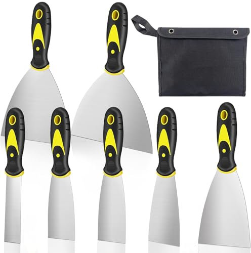 Wallpaper Scrapers - 7 PCS Cleaning Scrapers with Tool Bag, Putty Knife, Paint Scraper Tool, Stainless Steel Filling Knives, Plastering Tools for Spackle Drywall Joint Filler, Hand Tools Gifts for Men