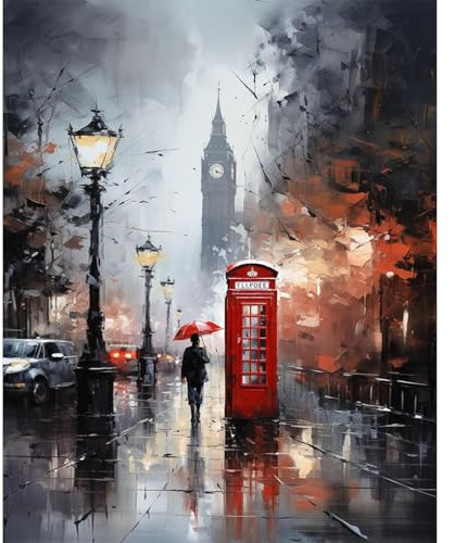 Fountor Big Ben Paint by Numbers for Adults Without Frame 40x50 CM | Street View DIY Acrylic Painting by Numbers for Adults, Stress Relief Craft Kits, Home Wall Decor Gift
