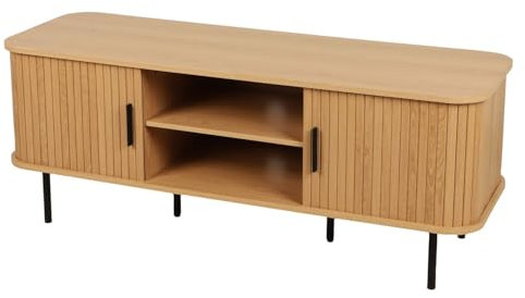 Urban Living Meuble TV 2 Portes coulissantes Effet tasseau Bonnie - Beige