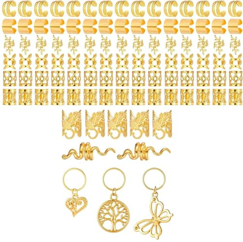 100 Stück Gold Metall Haarschmuck Verstellbare Dreadlocks Schmuckringe für Zöpfe und Frisuren Haarschmuck