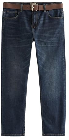 NEXT Herren Straight Fit Jeans mit Gürtel Blue Washed W: 42 / L: 31