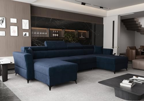 AXLIVING Ecksofa klein mit Schlaffunktion Ribella 345 cm Blau U-Form