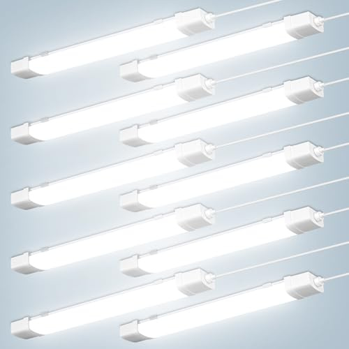 Bellanny LED Feuchtraumleuchte Werkstattlampe 115CM, 10er 40W 4000LM LED Röhre Kellerleuchte - 6500K IP65 Wasserdicht Wannenleuchte Deckenlampe mit Bewegungsmelder für Büro Garage Balkon Flur Treppe